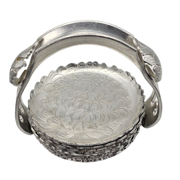 Coasters Hand Wrought Silverlook 501 Trade Continental Mark Set of 7 With Holder - Picture 2 of 6